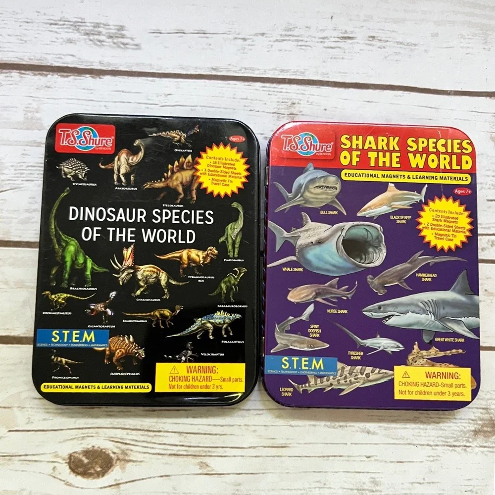 T.S. Shure Magnetic Learning Tins Sharks and Dinosaurs STEM Travel Set 2pc OS